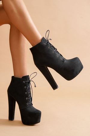 Siyah Leander Bağcıklı Yüksek Topuklu Kadın Bot