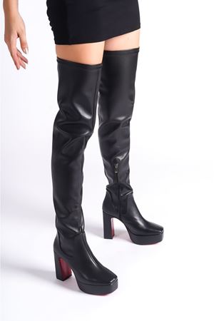 Siyah Platform Tasarım Kadın Çizme Yüksek Topuklu Ayakkabı Valencia