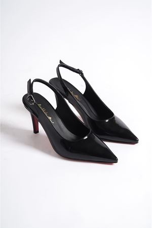 Siyah Rugan Kadın Özel Tasarım Topuklu Ayakkabı Stiletto Nelly