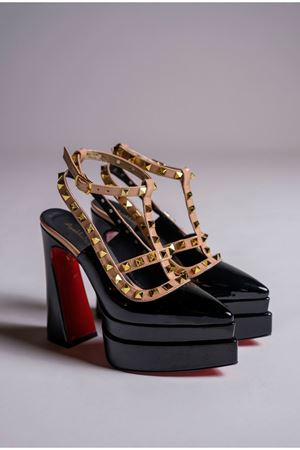 Siyah Rugan Trok Detaylı Platform Tasarım Kadın Yüksek Topuklu Ayakkabı Reina