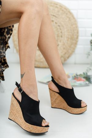 Siyah Saturn Süet Mantar Dolgu Topuklu Ayakkabı