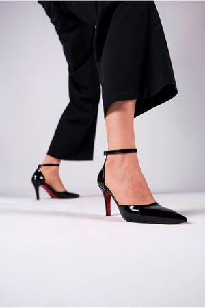 Siyah Rugan Kadın İnce Topuklu Ayakkabı Stiletto Olivia