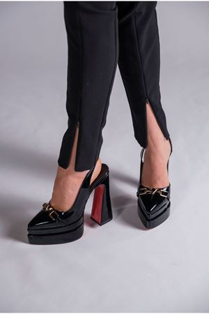 Siyah Rugan Çift Platform Tasarım Arka Açık Kadın Yüksek Topuklu Ayakkabı Pacha