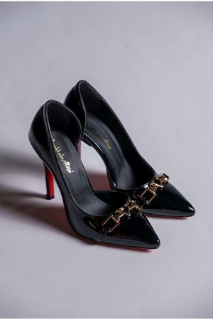 Siyah Rugan Siyah Rugan Tasarım Kadın İnce Topuklu Tokalı Ayakkabı Roxy