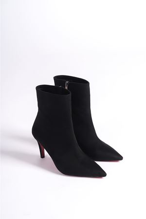 Siyah Süet Kadın İnce Topuklu Ayakkabı Stiletto Deco