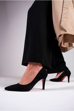 Siyah Süet Kadın İnce Topuklu Ayakkabı Stiletto Demure