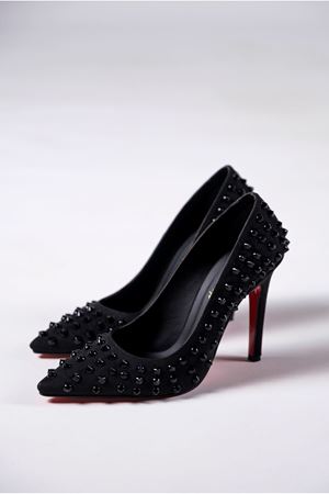 Siyah Süet Kadın Topuklu Özel Tasarım Ayakkabı Stiletto Kaju