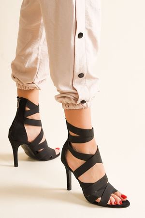 Siyah Süet Rasha Lastikli Topuklu Ayakkabı