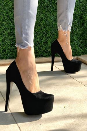 Siyah Süet Ribbon Platform Kadın Ayakkabı