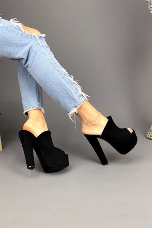 Siyah Süet Simsi Kadın Topuklu Ayakkkabı