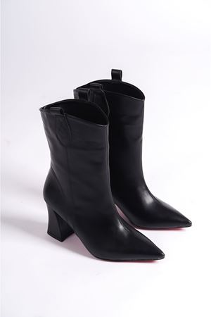 Siyah Tasarım Kadın Bot Alçak Topuklu Ayakkabı Berry
