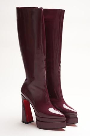 Çift Platform Tasarım Kadın Çizme Yüksek Topuklu Ayakkabı Bordo Rugan Jolly 