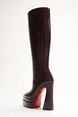 Çift Platform Tasarım Kadın Çizme Yüksek Topuklu Ayakkabı Kahverengi Rugan Jolly