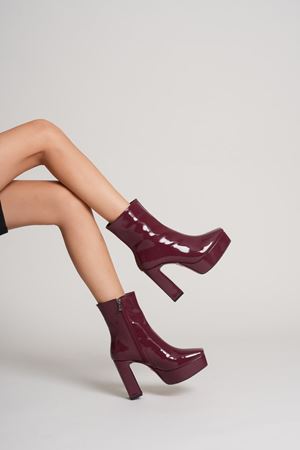 Bordo Rugan  Platform Tasarım Kadın Çizme Orta Topuklu Ayakkabı Vito