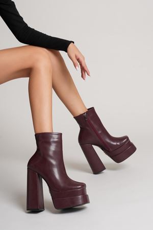 Bordo Cilt Çift Platform Özel Tasarım Kadın Ayakkabı Vega 