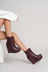 Bordo Cilt Daina Dolgu Topuklu Kadın Bot